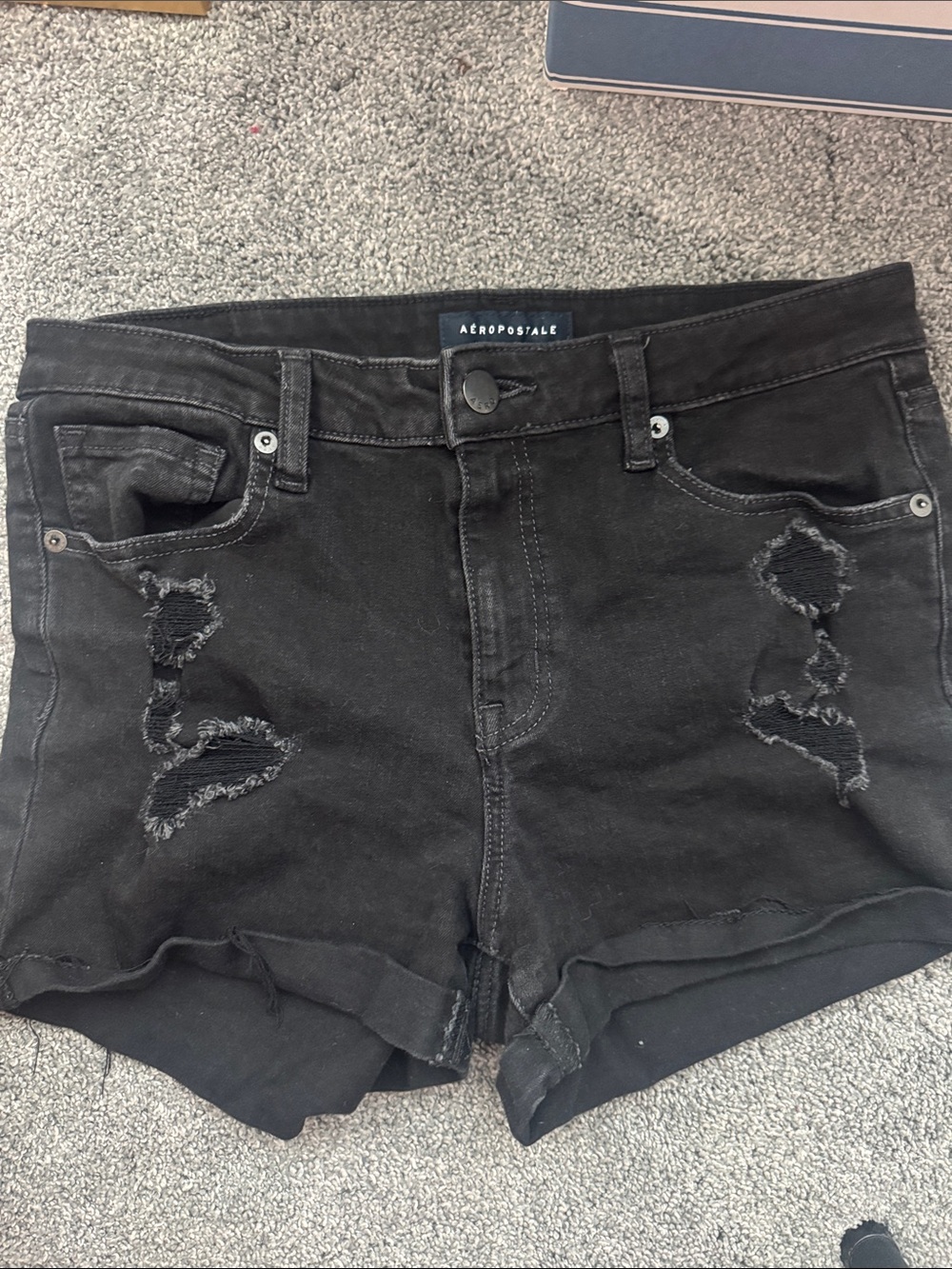 Aeropostale Black Distressed Denim Jean Shorts high rise midi cut